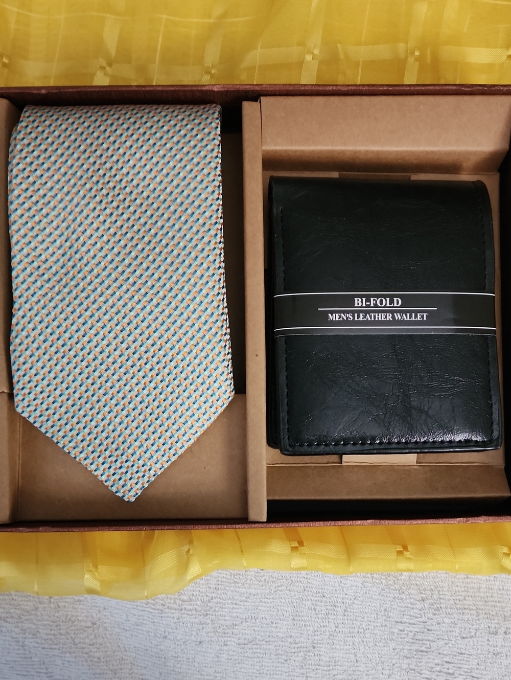 Men's Woven Pattern Tie in Light Blue and Orange - Classic Gift Set